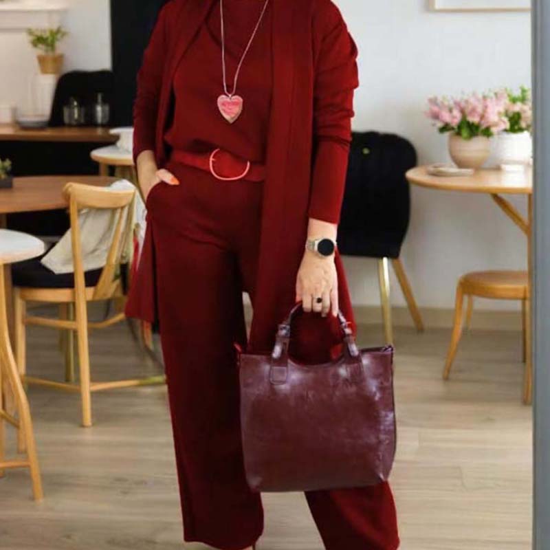 Elena – Elegantes Damen-Set mit 3 Teilen (Cardigan, Oberteil und Hose)