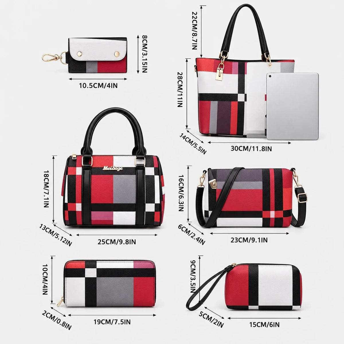 Élodie | 6-teiliges Damen-Handtaschen-Set – Shopper, Henkeltasche, Umhängetasche, Clutch & Geldbörse