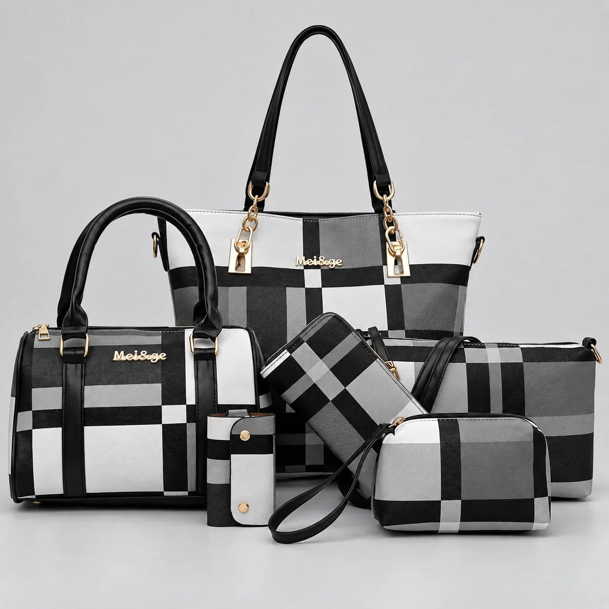 Élodie | 6-teiliges Damen-Handtaschen-Set – Shopper, Henkeltasche, Umhängetasche, Clutch & Geldbörse