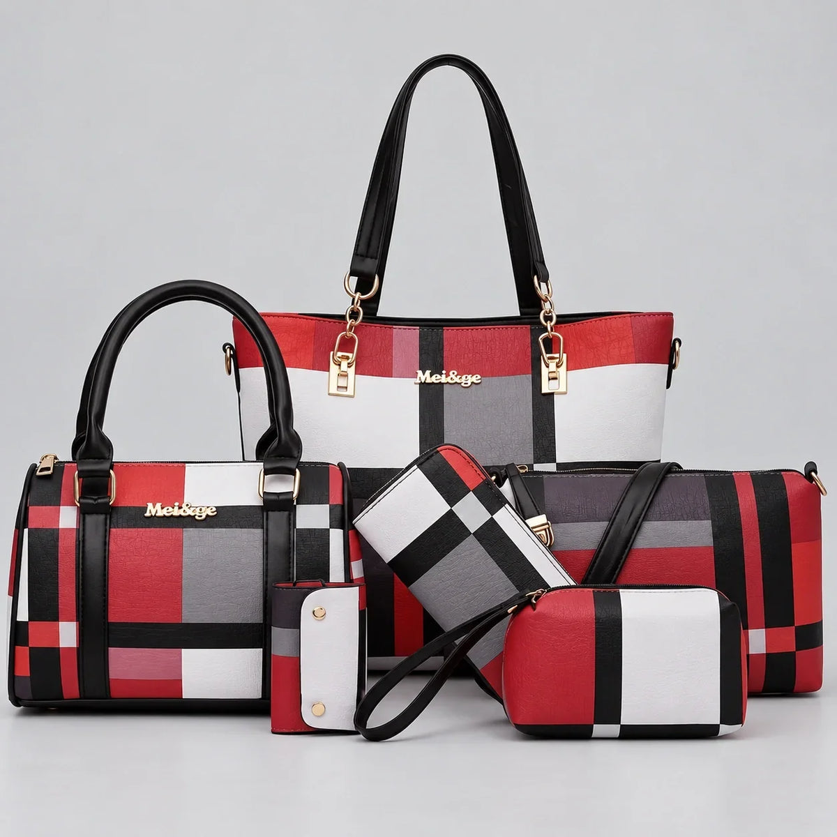 Élodie | 6-teiliges Damen-Handtaschen-Set – Shopper, Henkeltasche, Umhängetasche, Clutch & Geldbörse