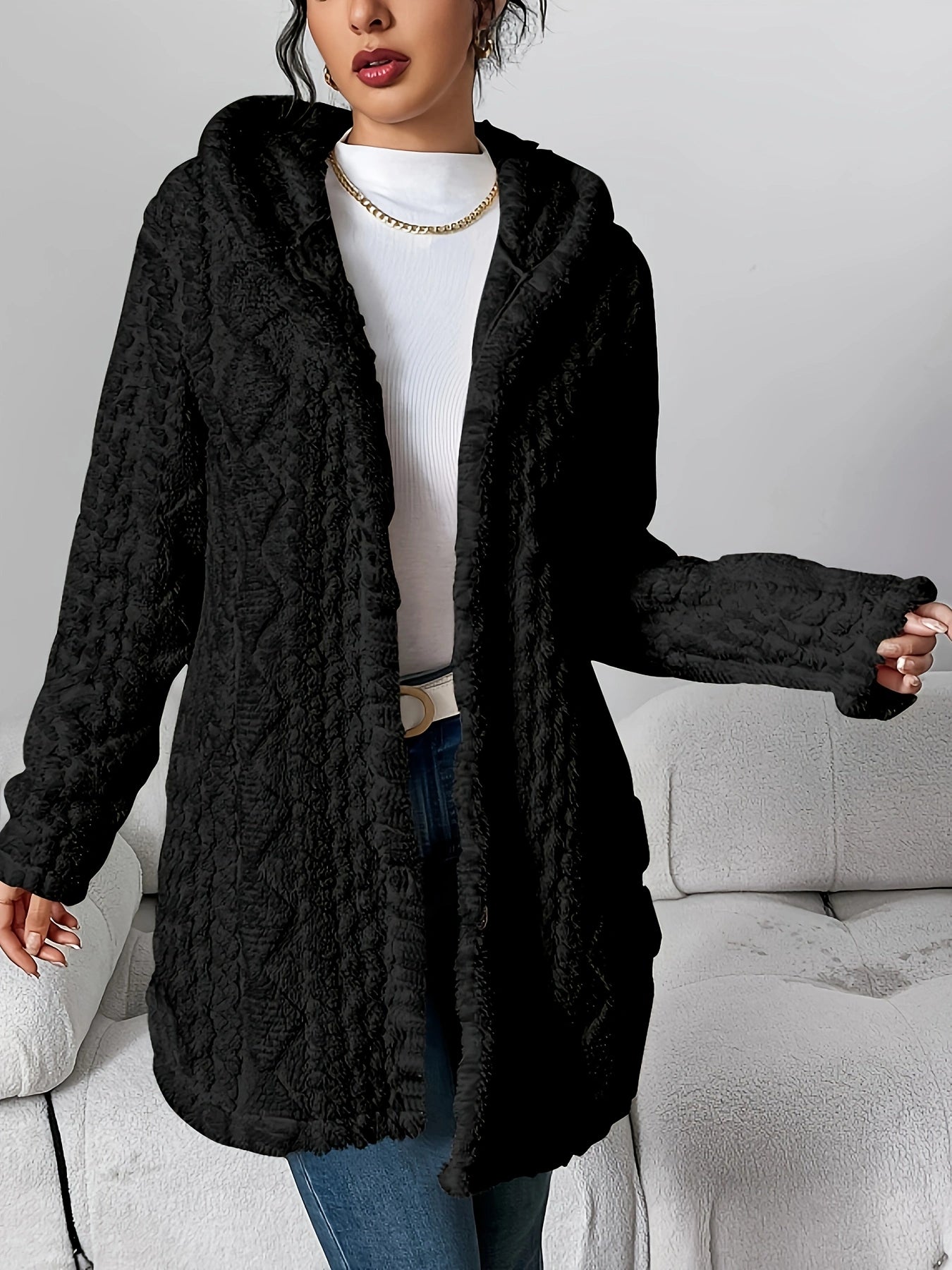 Fleece-Cardigan für Damen mit Kapuze – Louise