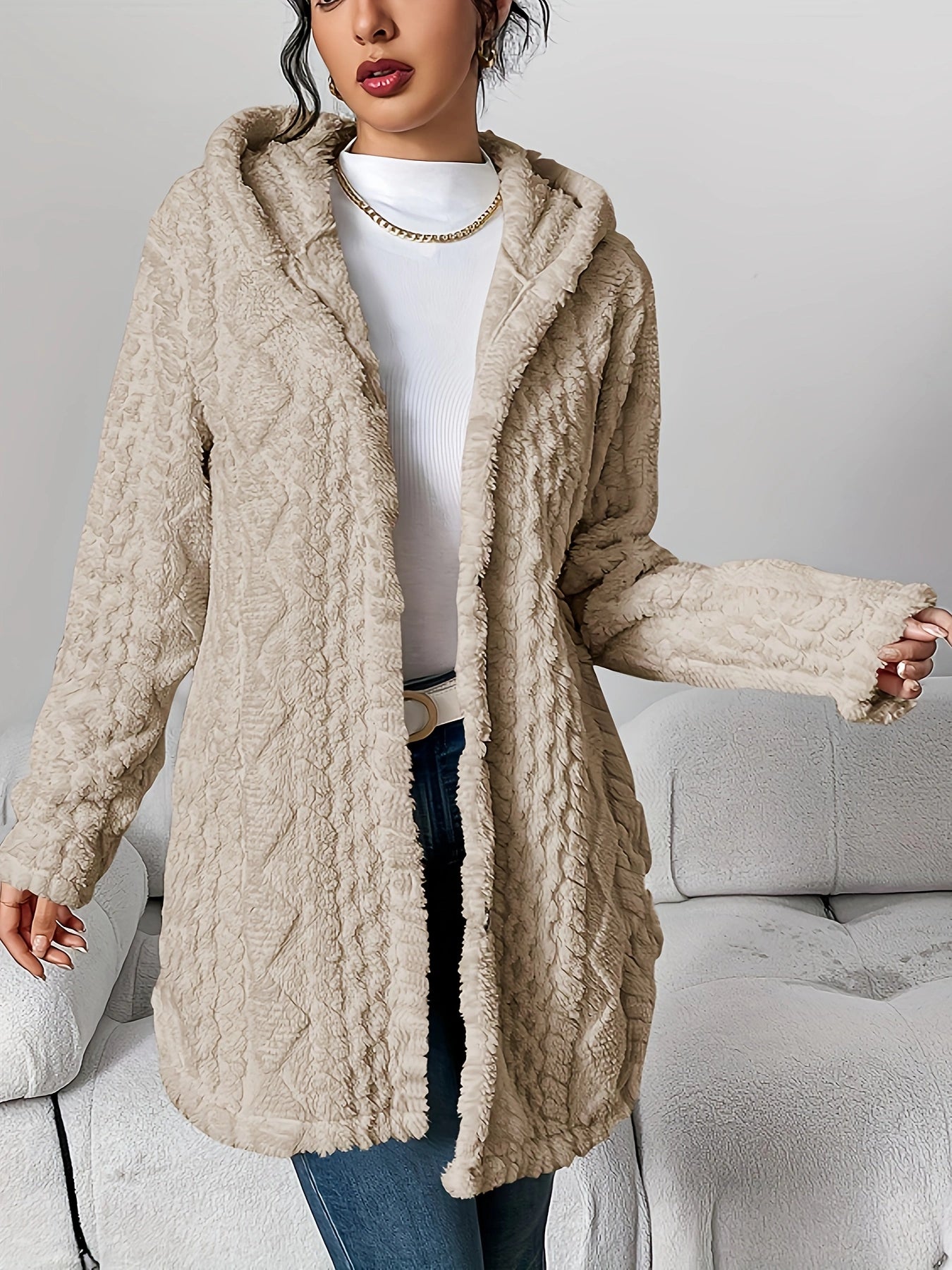 Fleece-Cardigan für Damen mit Kapuze – Louise