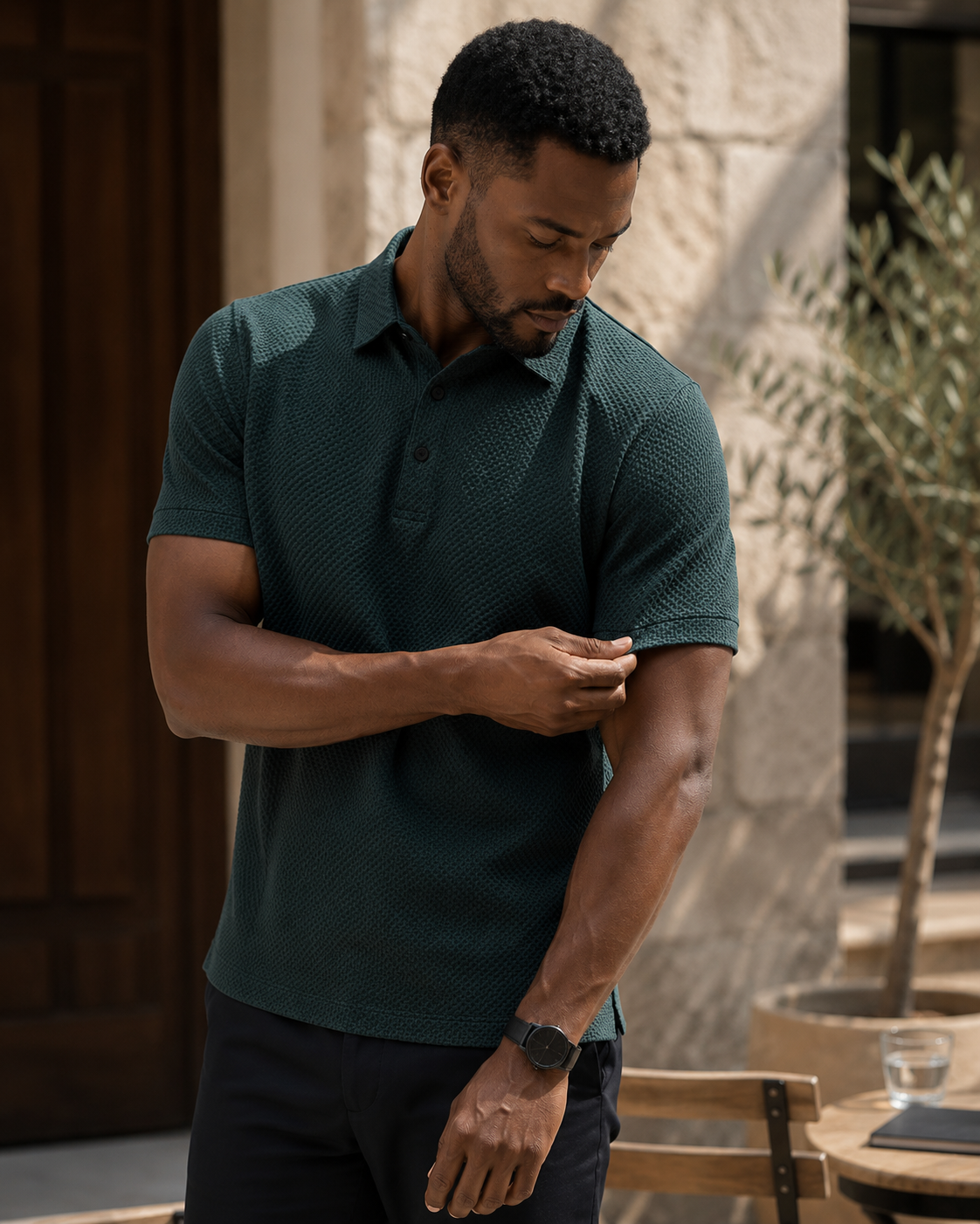 Bequemes texturiertes Stretch-Poloshirt