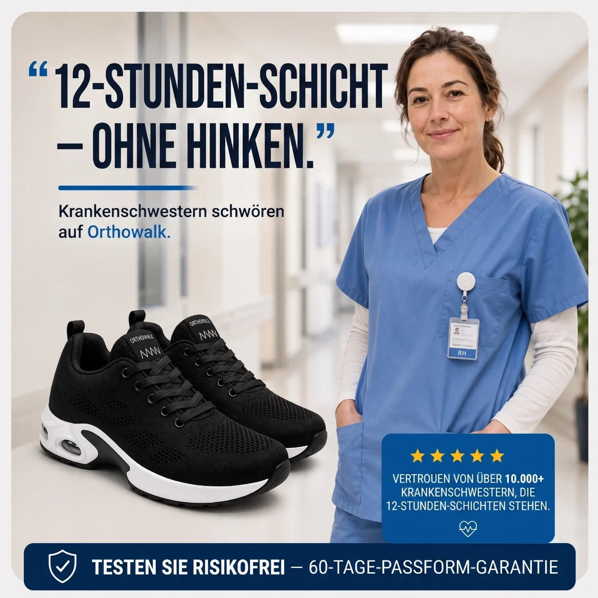 OrthoWalk™ – 12-Stunden-Arbeitsschuhe zur Linderung von Fuß-, Knie- & Rückenschmerzen