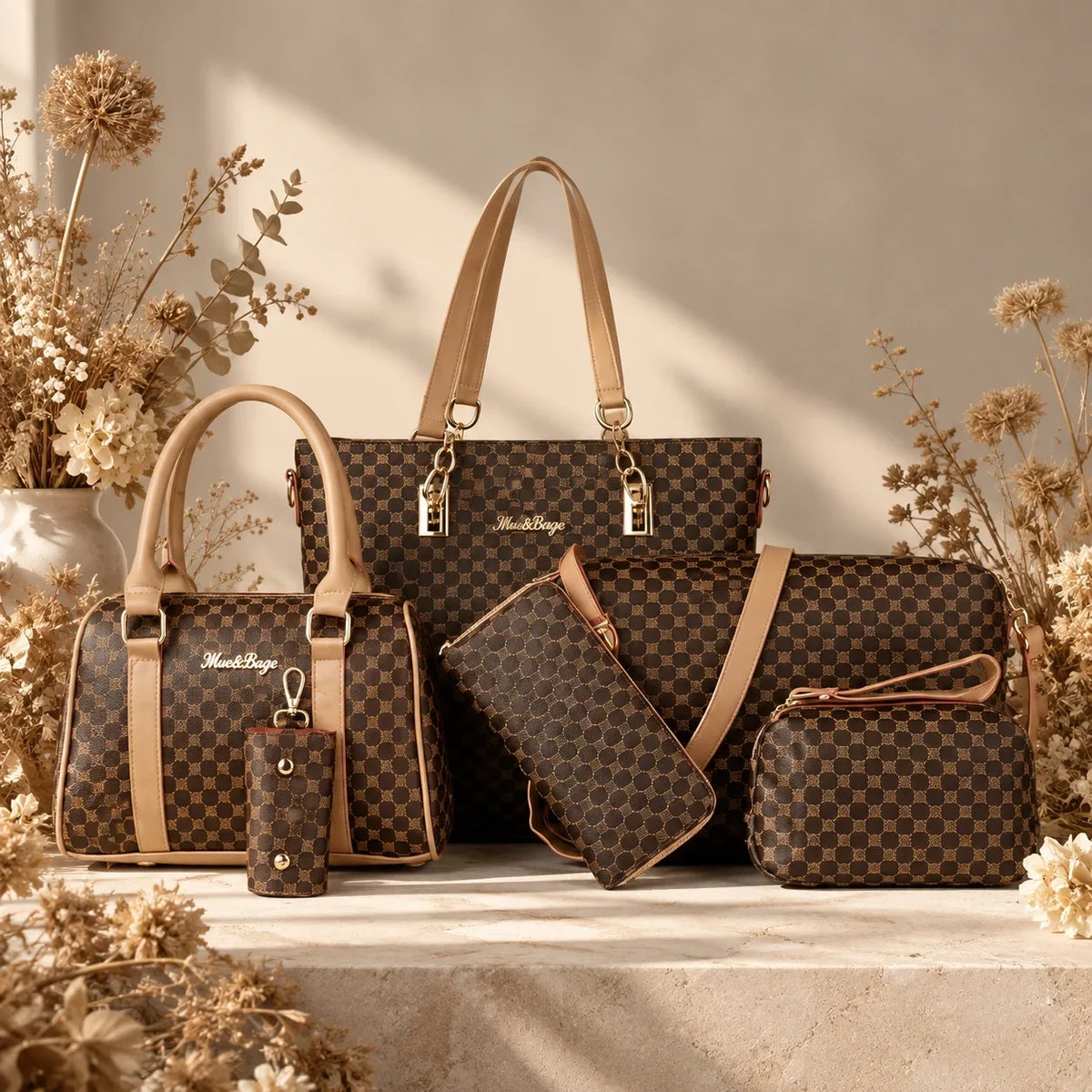 Bohème | 6-teiliges Damen-Handtaschen-Set – Shopper, Handtasche, Clutch, Umhängetasche, Geldbörse & Schlüsseletui