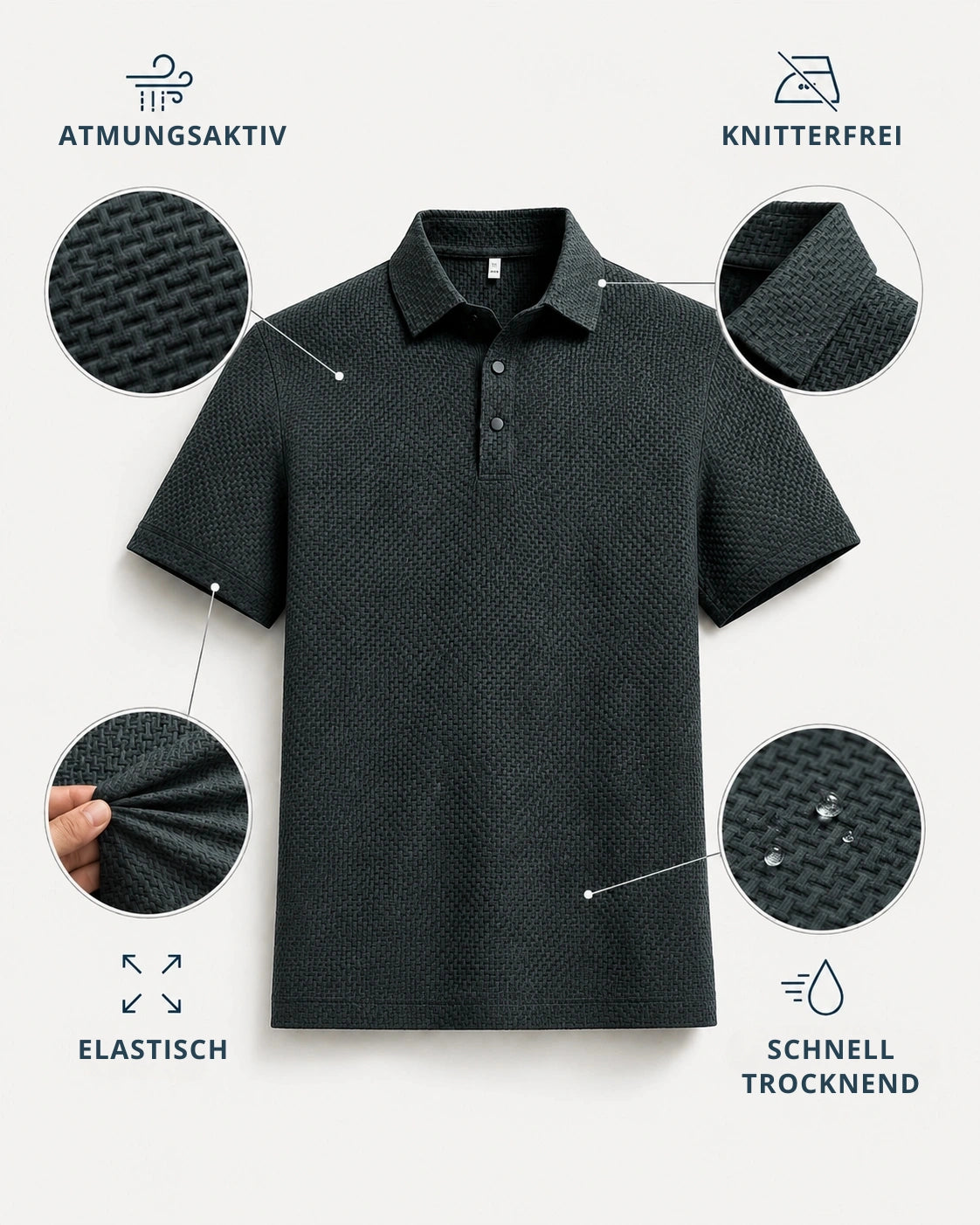 Bequemes texturiertes Stretch-Poloshirt