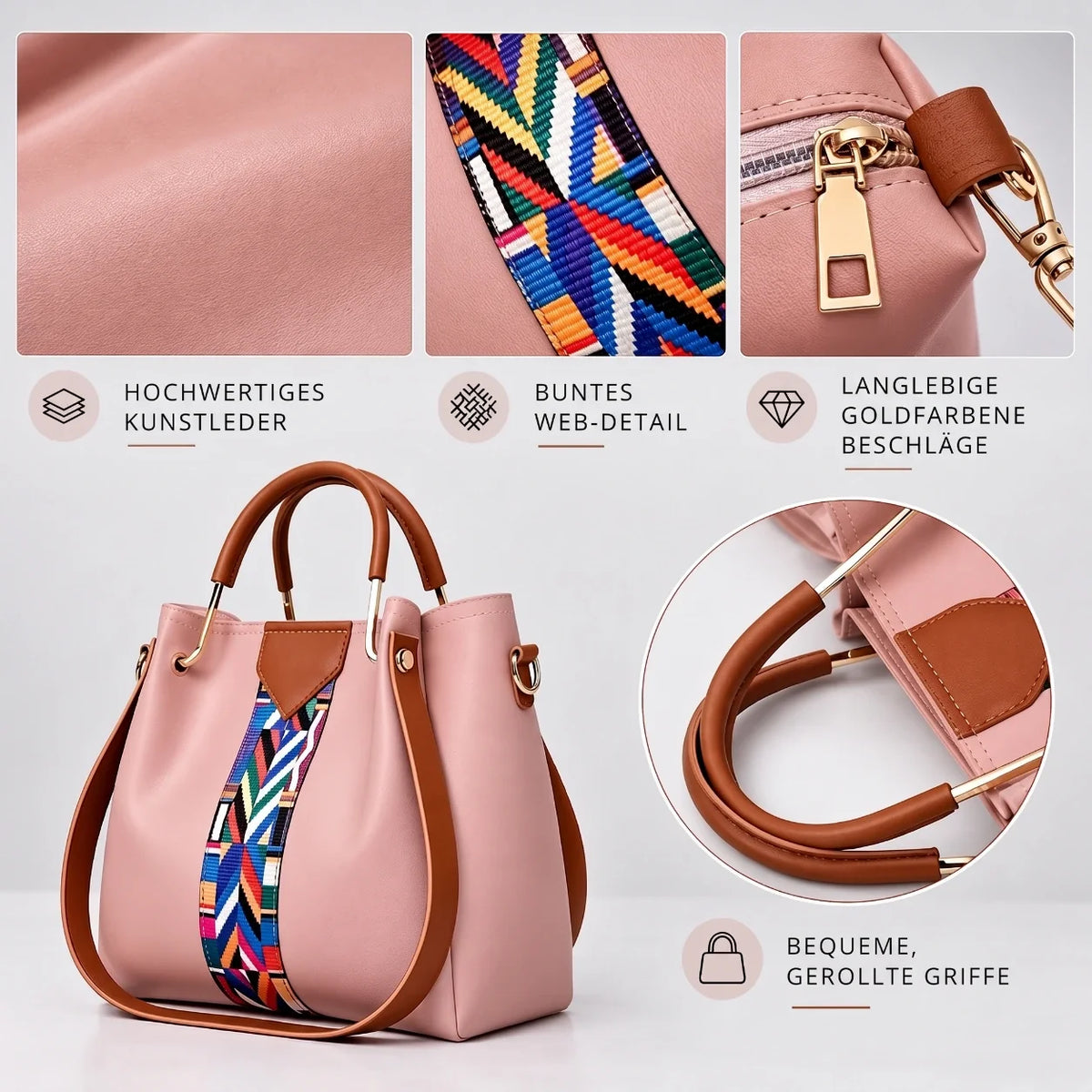 Allure | 4-teiliges Damen-Handtaschen-Set – Shopper, Umhängetasche, Geldbörse & Etui