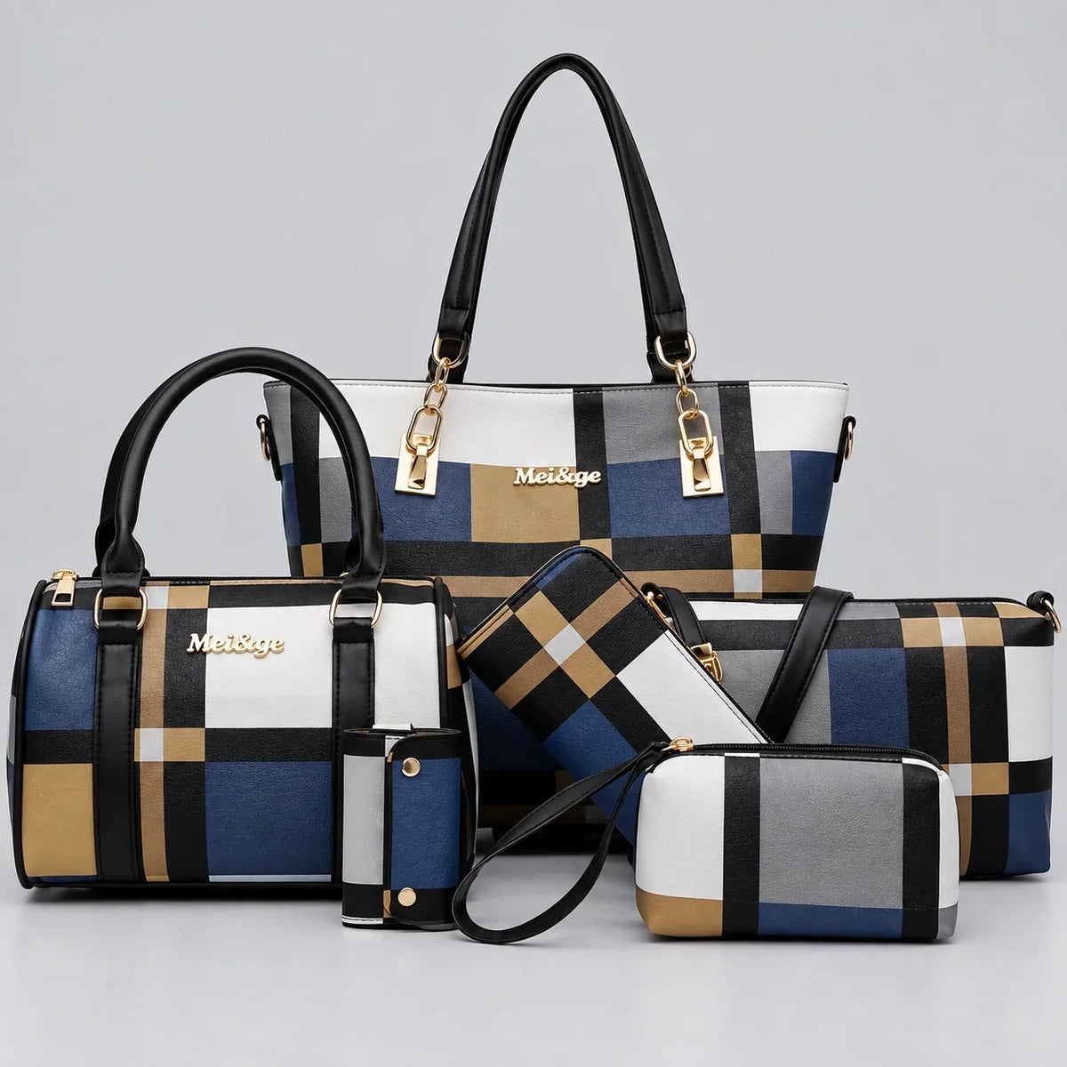 Élodie | 6-teiliges Damen-Handtaschen-Set – Shopper, Henkeltasche, Umhängetasche, Clutch & Geldbörse