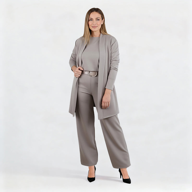 Elena – Elegantes Damen-Set mit 3 Teilen (Cardigan, Oberteil und Hose)