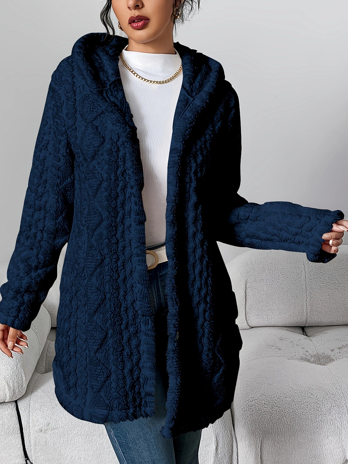 Fleece-Cardigan für Damen mit Kapuze – Louise