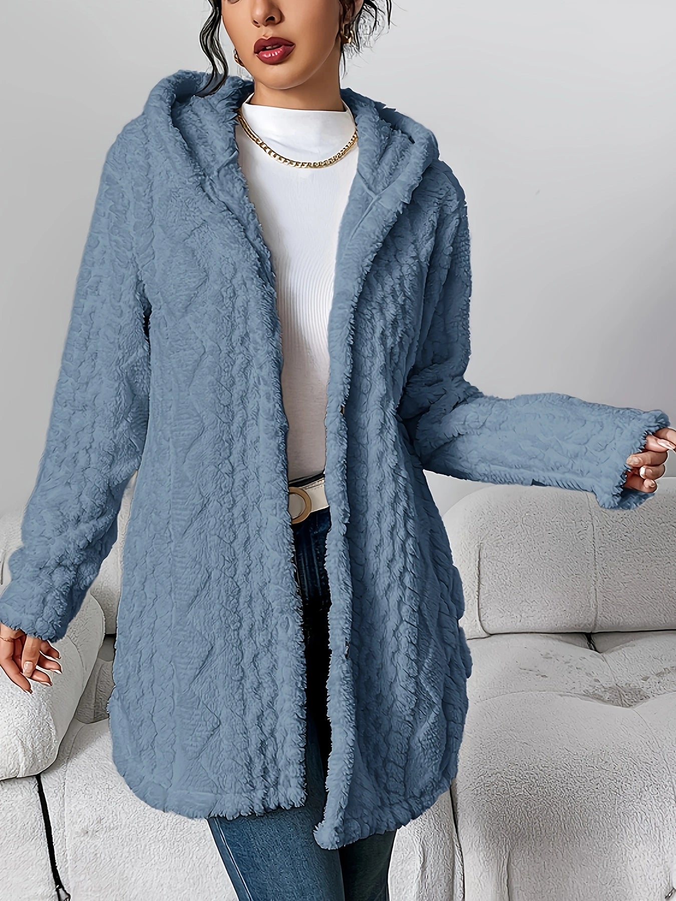 Fleece-Cardigan für Damen mit Kapuze – Louise