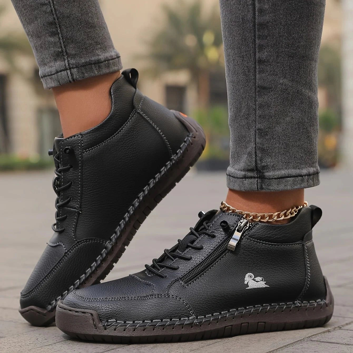 Bequeme Leder-Stiefeletten mit Reißverschluss – Mavie